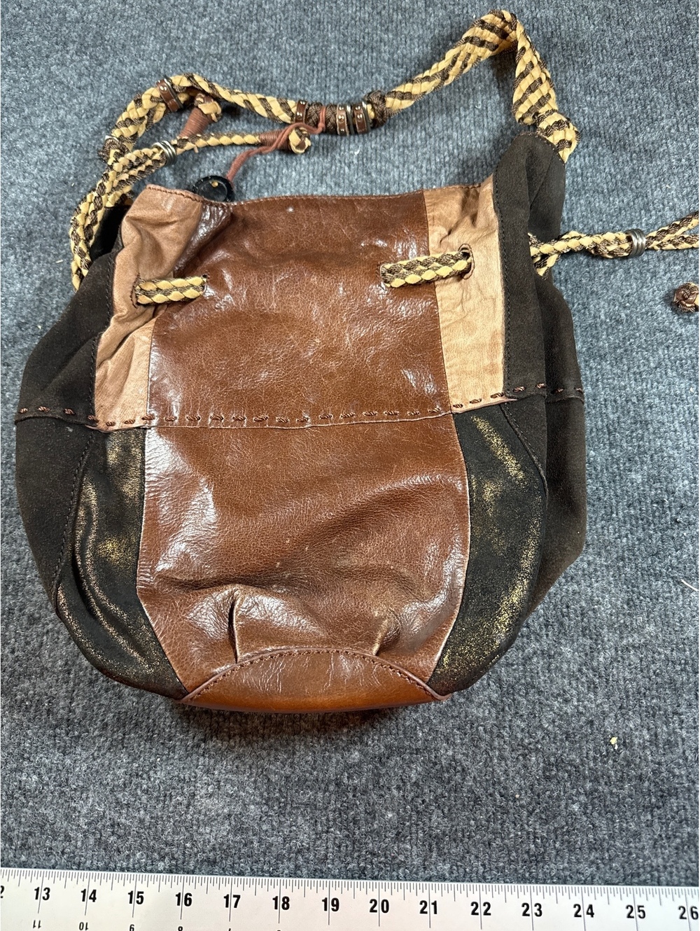 The Sak Brown Patchwork Hobo Shoulder Bag Boho Braided Strap
